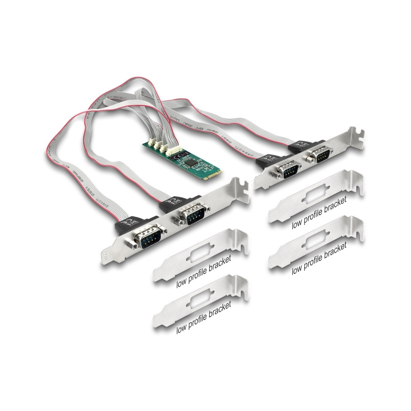 Delock M.2 Karte zu 4 x Seriell RS-232 DB9 mit Standard und Low Profile Slotblenden