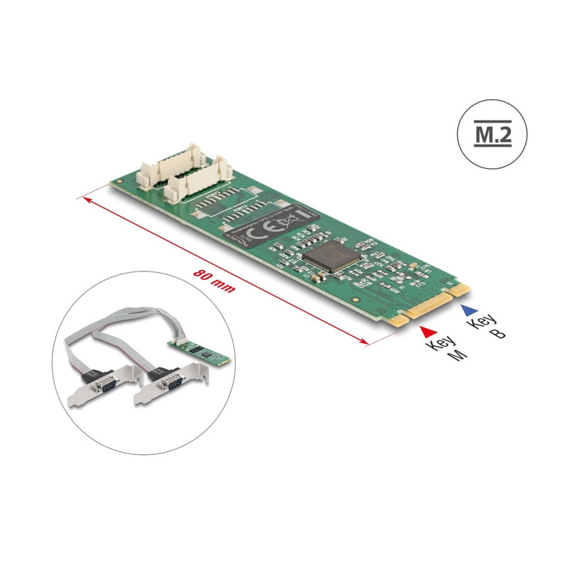 Delock M.2 Karte zu 2 x Seriell RS-232 DB9 mit Standard und Low Profile Slotblenden