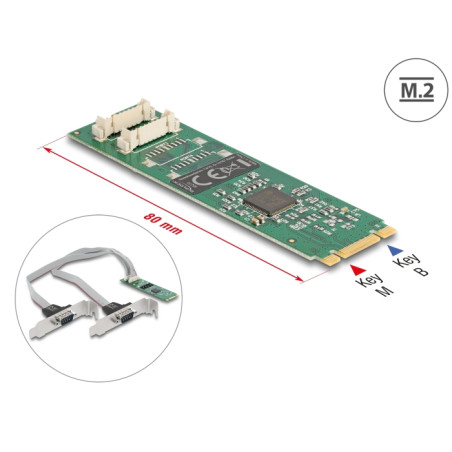 Delock M.2 Karte zu 2 x Seriell RS-232 DB9 mit Standard und Low Profile Slotblenden