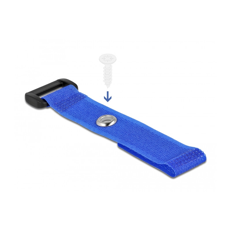 Delock Klett-Kabelbinder mit Schlaufe und Befestigungsöse L 150 x B 20 mm blau 5 Stück