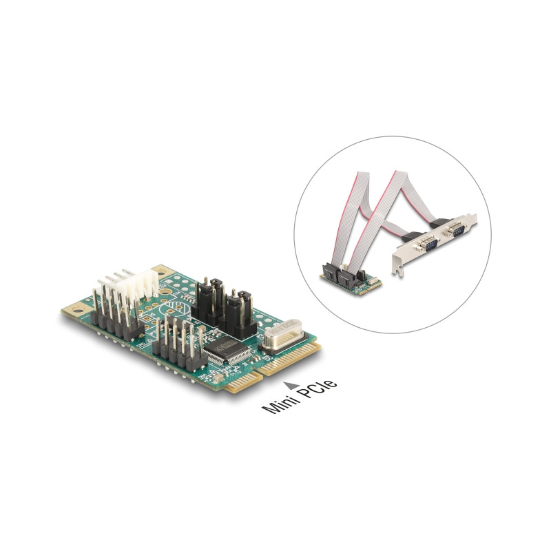 Delock Mini PCIe I/O PCIe full size 2 x Seriell RS-232 mit Spannungsversorgung 5 V / 12 V