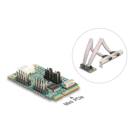 Delock Mini PCIe I/O PCIe full size 2 x Seriell RS-232 mit Spannungsversorgung 5 V / 12 V