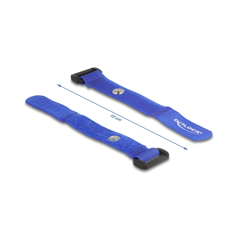 Delock Klett-Kabelbinder mit Schlaufe und Befestigungsöse L 150 x B 20 mm blau 5 Stück