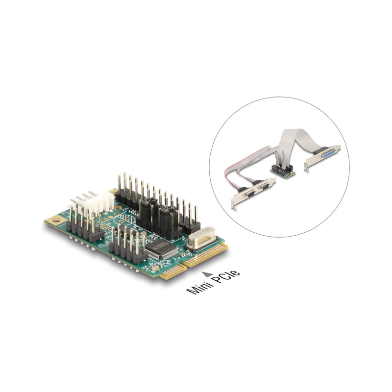 Delock Mini PCIe I/O PCIe full size 1 x Parallel, 2 x Seriell RS-232 mit Spannungsversorgung 5 V / 12 V