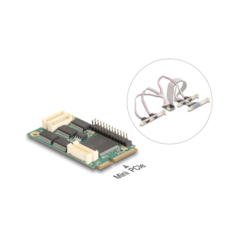 Delock Mini PCIe I/O PCIe full size 4 x Seriell RS-232, 1 x Parallel