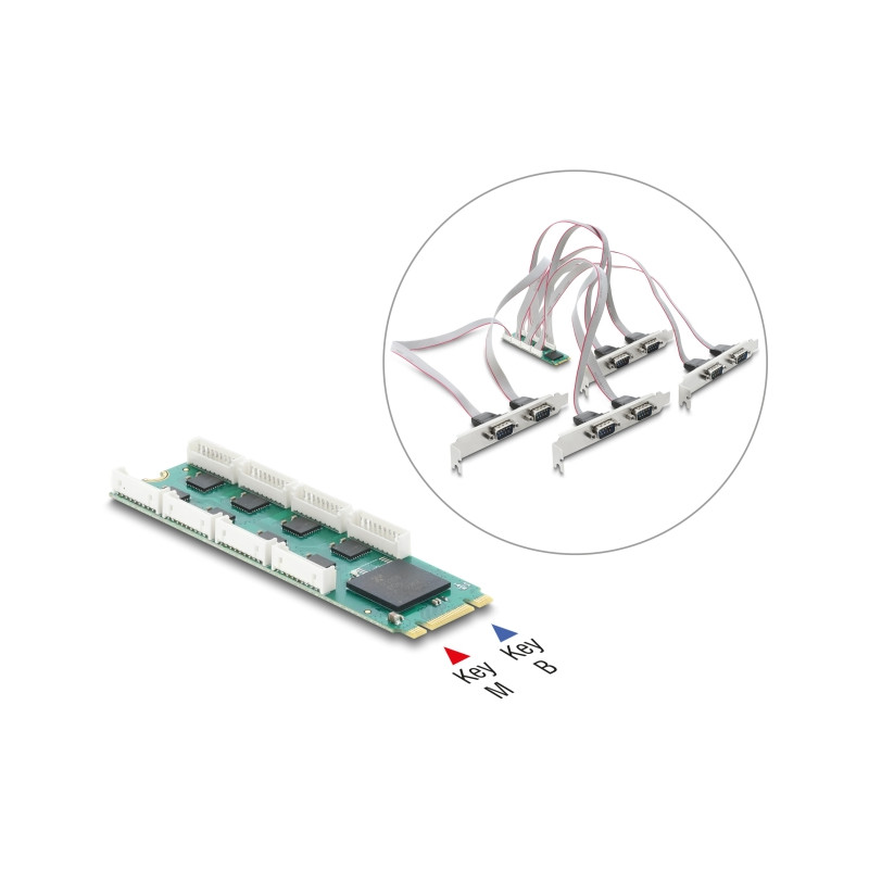 Delock M.2 Karte zu 8 x Seriell RS-232 DB9 mit Standard und Low Profile Slotblenden