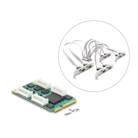 Delock Mini PCIe I/O full size Karte zu 8 x Seriell RS-232 DB9 mit Standard und Low Profile Slotblenden