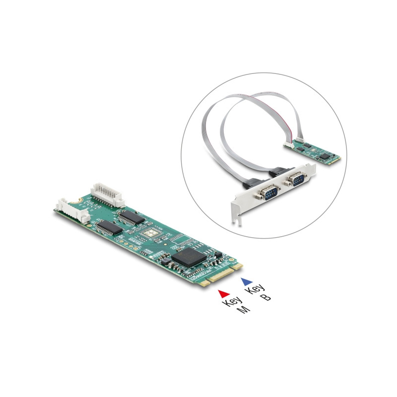 Delock M.2 Karte zu 2 x Seriell RS-232 DB9 mit Standard und Low Profile Slotblenden