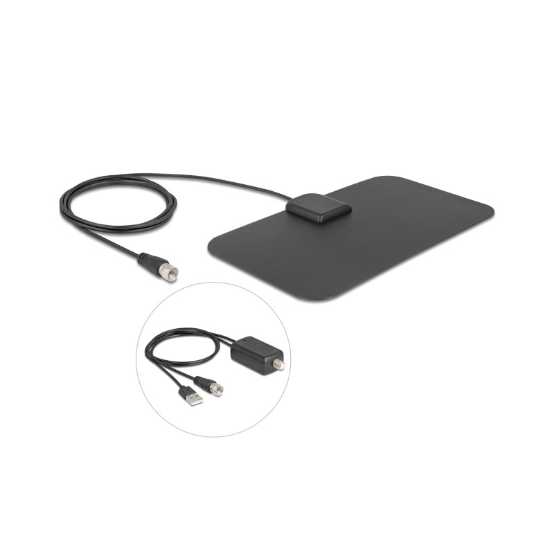 Delock DAB+ DVB-T2 Antenne F Stecker 5 - 25 dB aktiv omnidirektional schwarz Klebemontage
