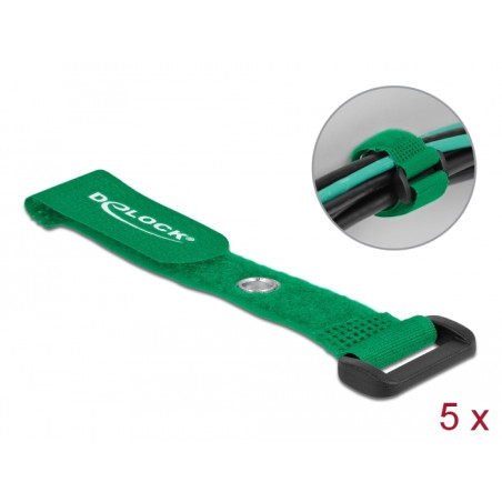 Delock Klett-Kabelbinder mit Schlaufe und Befestigungsöse L 150 x B 20 mm grün 5 Stück