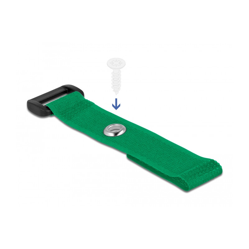 Delock Klett-Kabelbinder mit Schlaufe und Befestigungsöse L 150 x B 20 mm grün 5 Stück