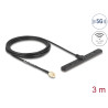 Delock 5G LTE Antenne SMA Stecker 3 dBi omnidirektional starr mit Anschlusskabel RG-174 3 m Klebemontage outdoor schwarz