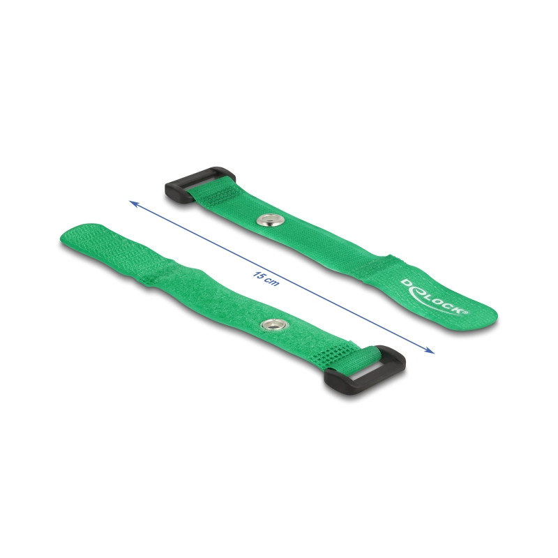 Delock Klett-Kabelbinder mit Schlaufe und Befestigungsöse L 150 x B 20 mm grün 5 Stück