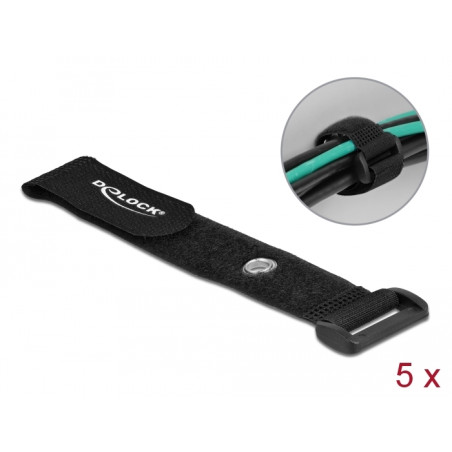Delock Klett-Kabelbinder mit Schlaufe und Befestigungsöse L 190 x B 25 mm schwarz 5 Stück