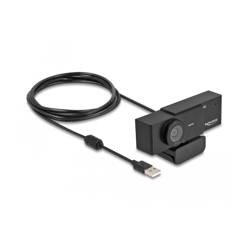 Delock USB UHD Webcam mit Mikrofon 4K 30 Hz 110° Blickwinkel und Stativ