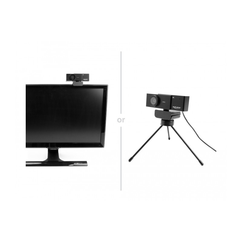 Delock USB UHD Webcam mit Mikrofon 4K 30 Hz 110° Blickwinkel und Stativ