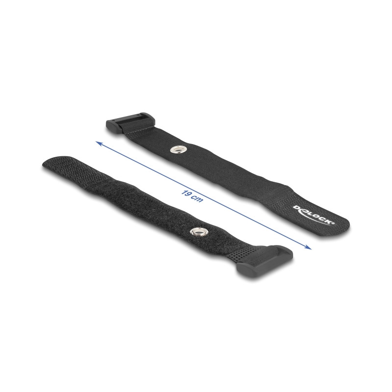 Delock Klett-Kabelbinder mit Schlaufe und Befestigungsöse L 190 x B 25 mm schwarz 5 Stück