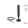 Delock 5G LTE Antenne SMA Stecker 3 dBi omnidirektional mit Anschlusskabel RG-174 3 m mit Kippgelenk mit magnetischem Standfuß s