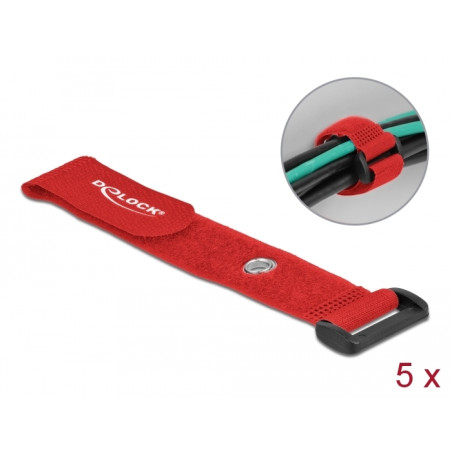 Delock Klett-Kabelbinder mit Schlaufe und Befestigungsöse L 190 x B 25 mm rot 5 Stück