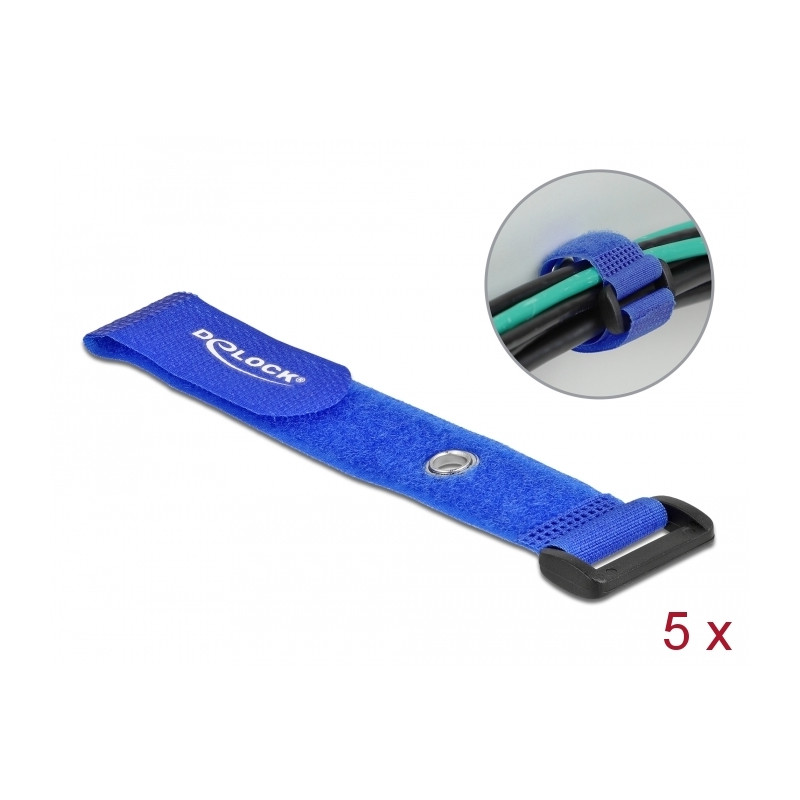 Delock Klett-Kabelbinder mit Schlaufe und Befestigungsöse L 190 x B 25 mm blau 5 Stück