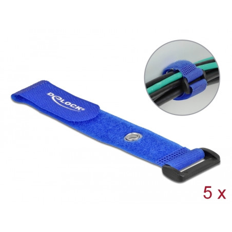 Delock Klett-Kabelbinder mit Schlaufe und Befestigungsöse L 190 x B 25 mm blau 5 Stück