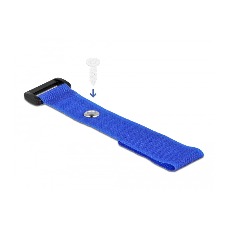 Delock Klett-Kabelbinder mit Schlaufe und Befestigungsöse L 190 x B 25 mm blau 5 Stück