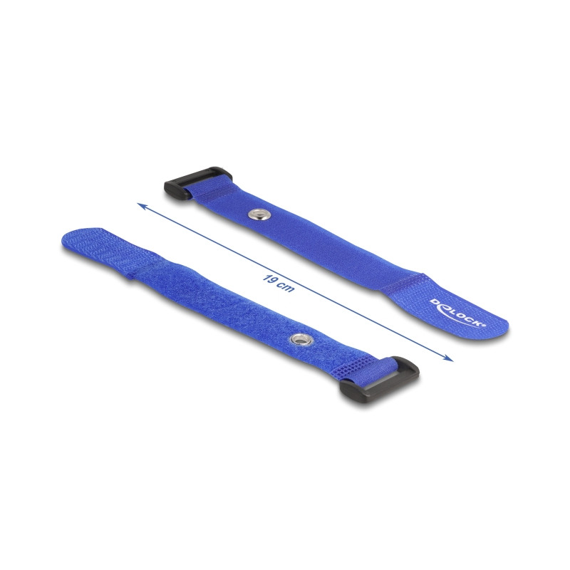 Delock Klett-Kabelbinder mit Schlaufe und Befestigungsöse L 190 x B 25 mm blau 5 Stück