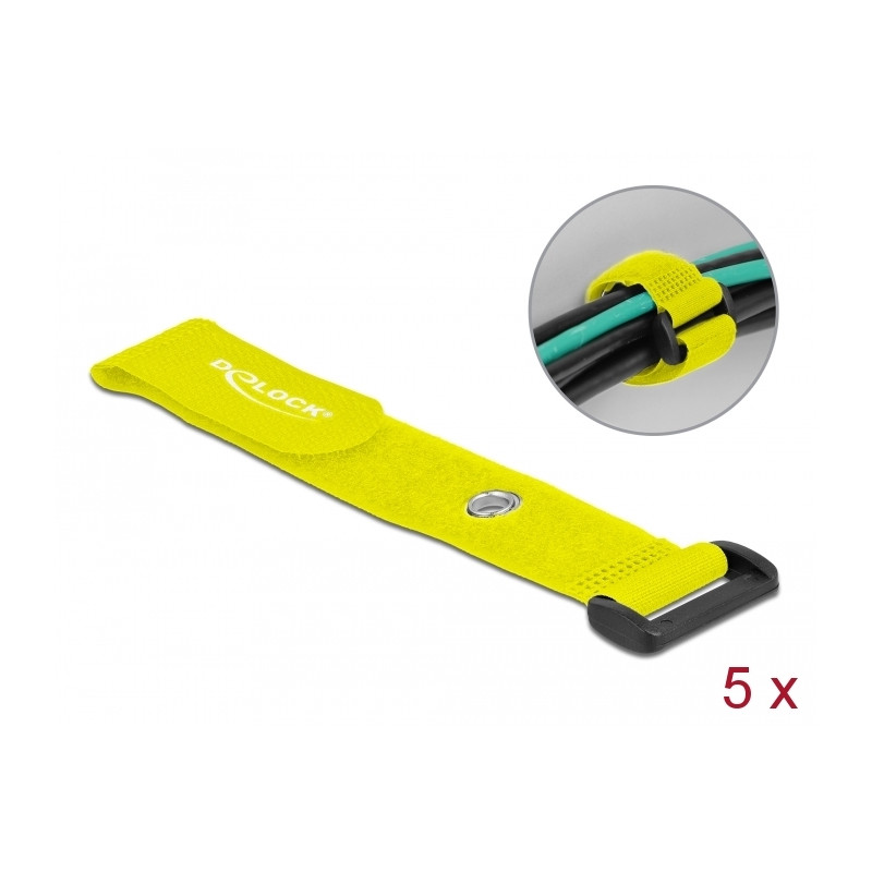 Delock Klett-Kabelbinder mit Schlaufe und Befestigungsöse L 190 x B 25 mm gelb 5 Stück