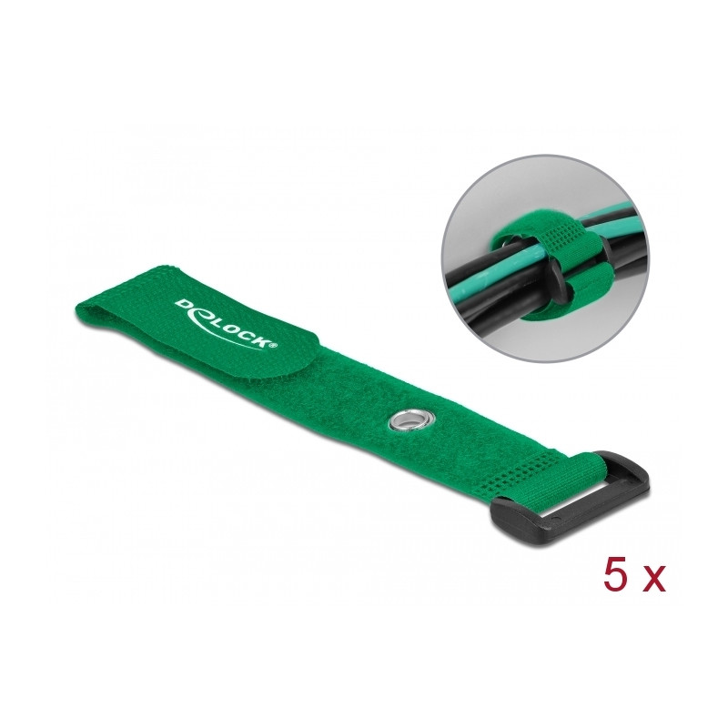 Delock Klett-Kabelbinder mit Schlaufe und Befestigungsöse L 190 x B 25 mm grün 5 Stück