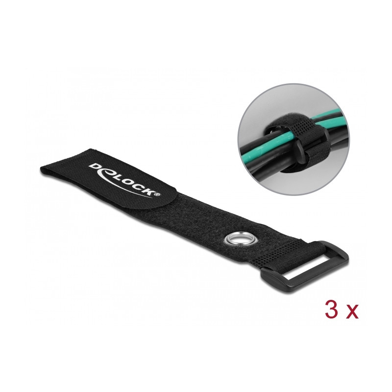 Delock Klett-Kabelbinder mit Schlaufe und Befestigungsöse L 280 x B 38 mm schwarz 3 Stück