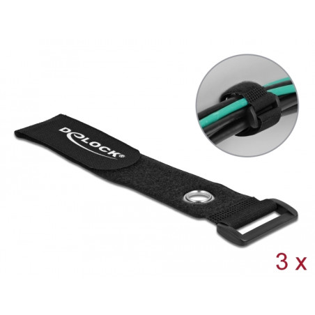 Delock Klett-Kabelbinder mit Schlaufe und Befestigungsöse L 280 x B 38 mm schwarz 3 Stück