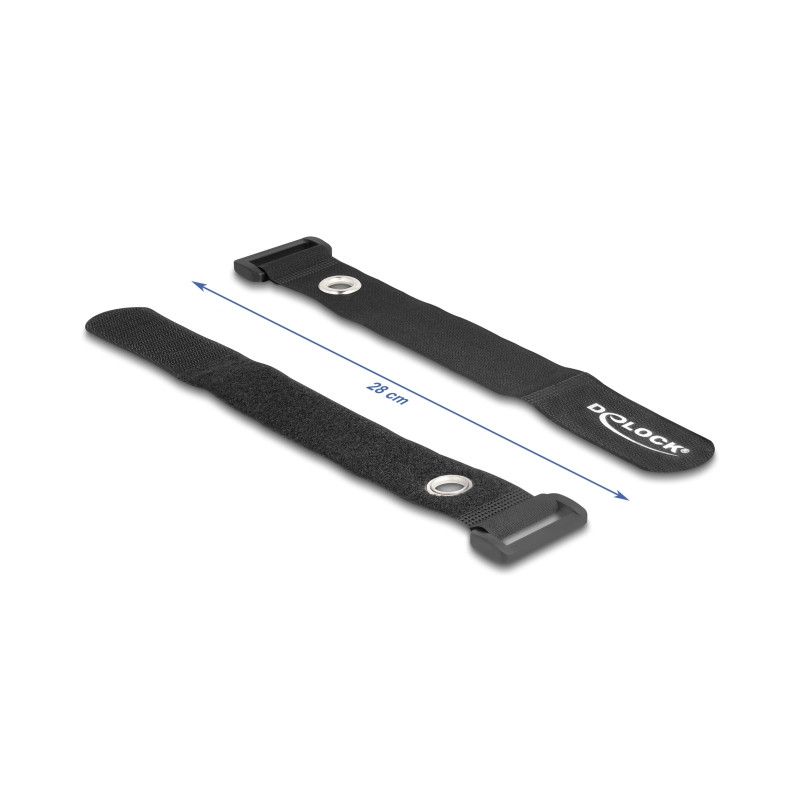 Delock Klett-Kabelbinder mit Schlaufe und Befestigungsöse L 280 x B 38 mm schwarz 3 Stück