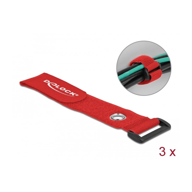 Delock Klett-Kabelbinder mit Schlaufe und Befestigungsöse L 280 x B 38 mm rot 3 Stück