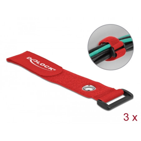 Delock Klett-Kabelbinder mit Schlaufe und Befestigungsöse L 280 x B 38 mm rot 3 Stück