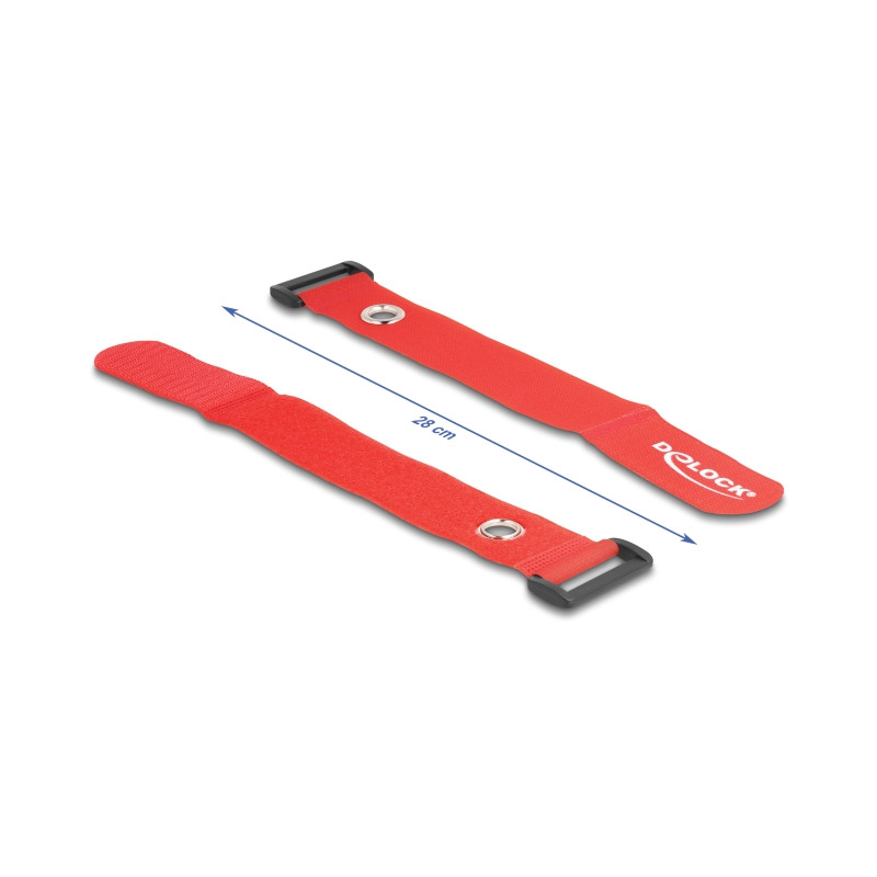 Delock Klett-Kabelbinder mit Schlaufe und Befestigungsöse L 280 x B 38 mm rot 3 Stück