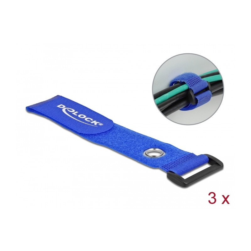 Delock Klett-Kabelbinder mit Schlaufe und Befestigungsöse L 280 x B 38 mm blau 3 Stück