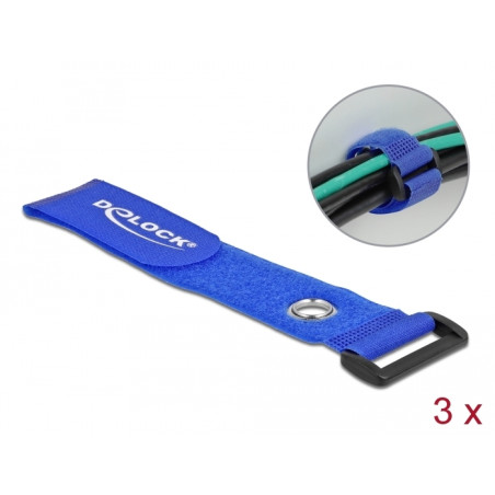 Delock Klett-Kabelbinder mit Schlaufe und Befestigungsöse L 280 x B 38 mm blau 3 Stück