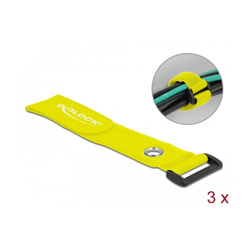 Delock Klett-Kabelbinder mit Schlaufe und Befestigungsöse L 280 x B 38 mm gelb 3 Stück