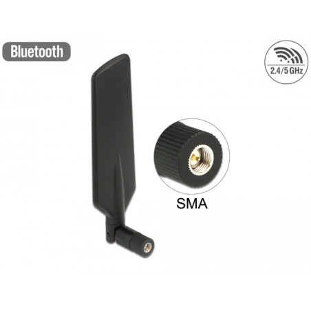 Delock LTE Antenne Dualband WLAN ac/a/b/g/n SMA Stecker 1 - 4 dBi omnidirektional drehbar mit Kippgelenk schwarz