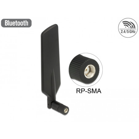 Delock LTE Antenne Dualband WLAN ac/a/b/g/n RP-SMA Stecker 1 - 4 dBi omnidirektional drehbar mit Kippgelenk schwarz