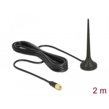 Delock LTE / GSM / UMTS Antenne SMA Stecker 3 dBi starr omnidirektional mit magnetischem Standfuß und Anschlusskabel RG-174 2 m