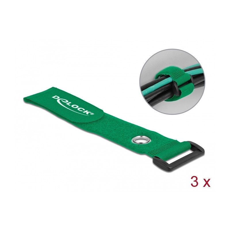 Delock Klett-Kabelbinder mit Schlaufe und Befestigungsöse L 280 x B 38 mm grün 3 Stück