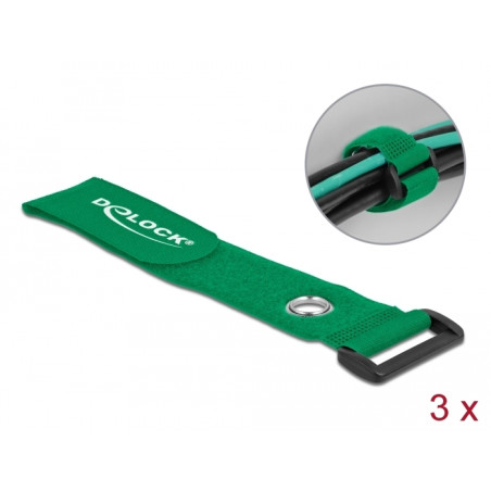 Delock Klett-Kabelbinder mit Schlaufe und Befestigungsöse L 280 x B 38 mm grün 3 Stück