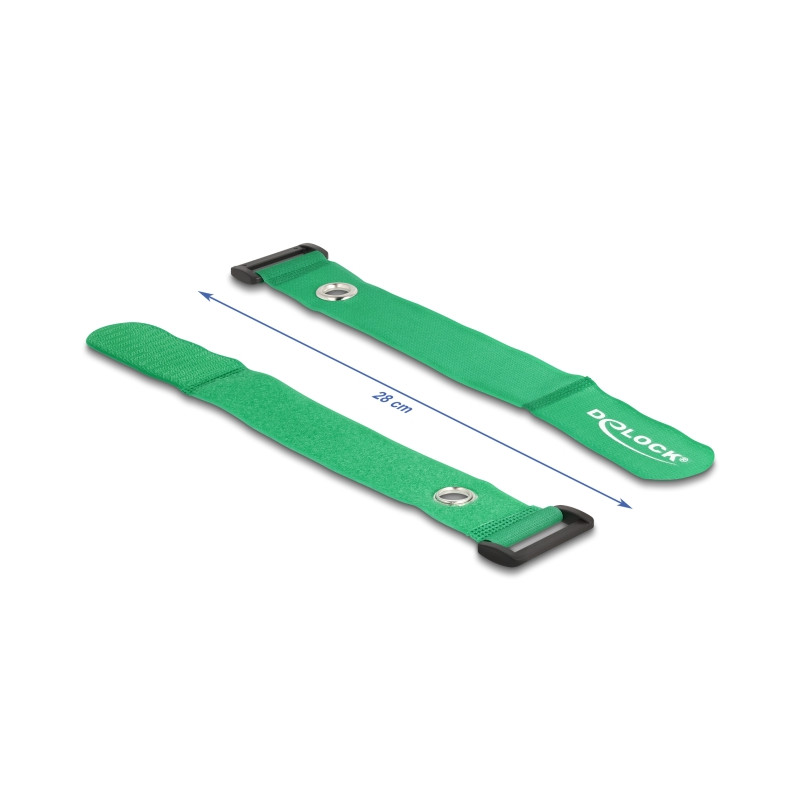 Delock Klett-Kabelbinder mit Schlaufe und Befestigungsöse L 280 x B 38 mm grün 3 Stück