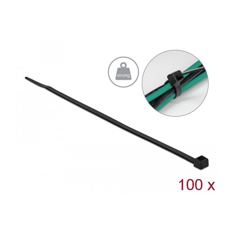 Delock Kabelbinder mit hoher Zugfestigkeit L 200 x B 4,8 mm schwarz 100 Stück