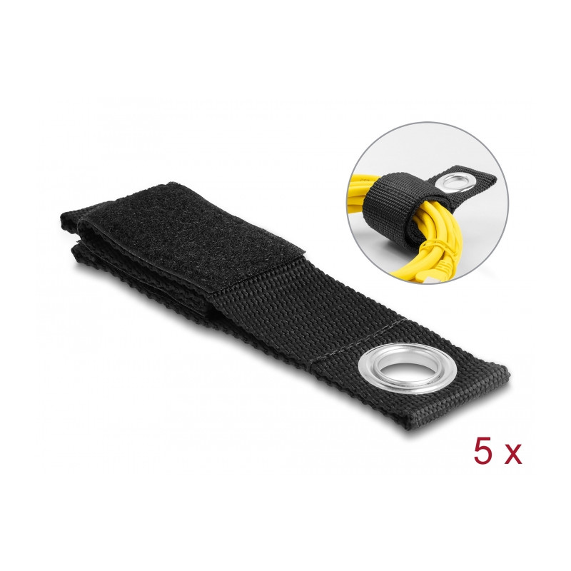 Delock Strapazierfähiger Klettgurt mit Befestigungsöse L 260 x B 38 mm schwarz 5 Stück