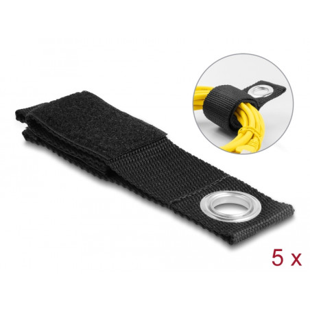 Delock Strapazierfähiger Klettgurt mit Befestigungsöse L 260 x B 38 mm schwarz 5 Stück