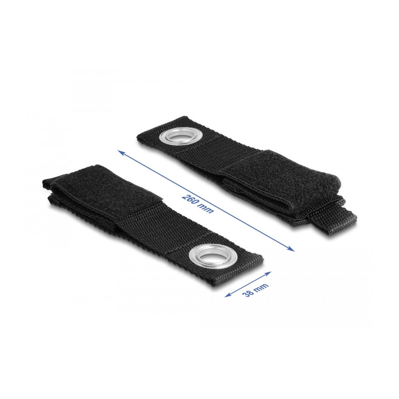 Delock Strapazierfähiger Klettgurt mit Befestigungsöse L 260 x B 38 mm schwarz 5 Stück