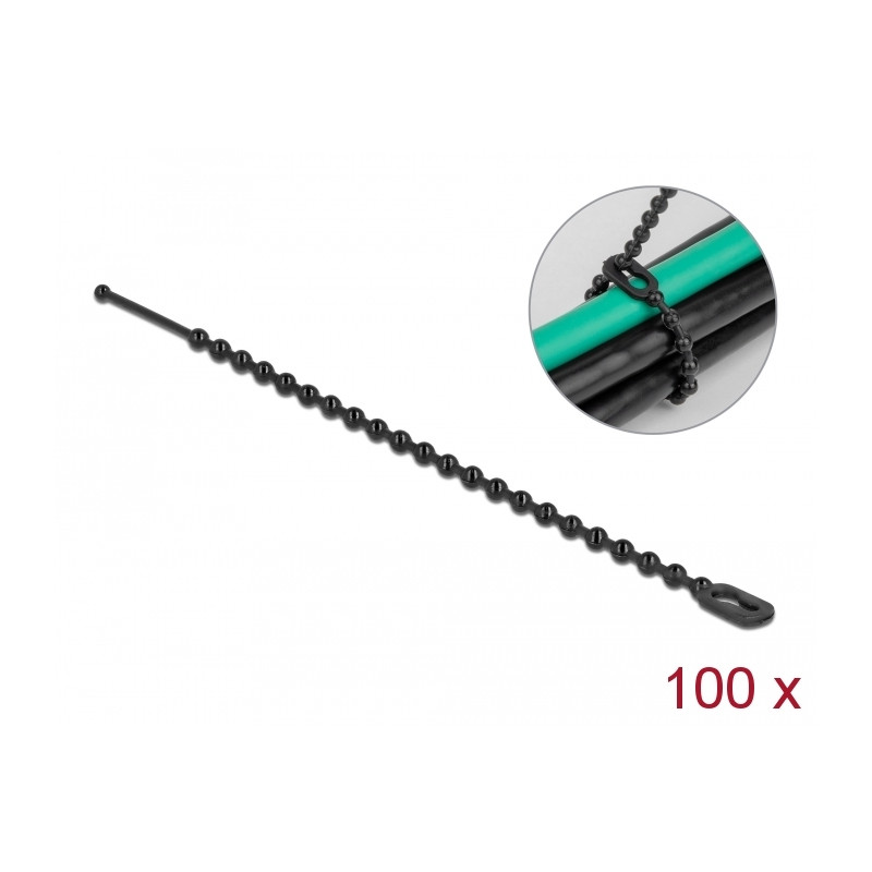 Delock Blitzbinder wiederverwendbar L 100 x B 2,4 mm schwarz 100 Stück