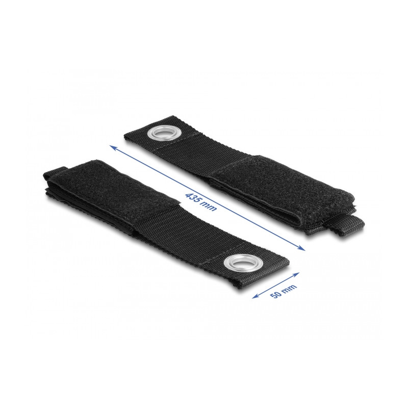 Delock Strapazierfähiger Klettgurt mit Befestigungsöse L 435 x B 50 mm schwarz 5 Stück